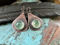 Image 14 of Flourishes earrings. Copper and Prehnite