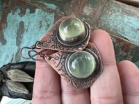 Image 16 of Flourishes earrings. Copper and Prehnite