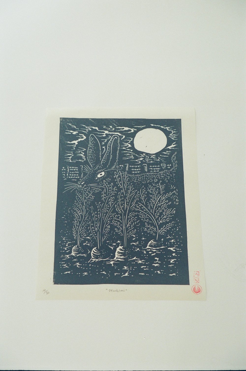 Otsukimi Rabbit Linocut Print
