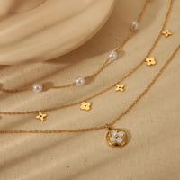 Image 1 of 18K Gold Plated Imitation Pearl Inlay Layered Necklace