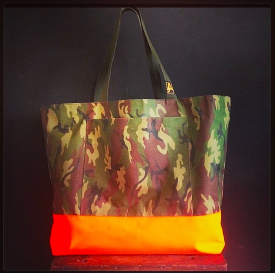 Image of BAD ASS BEACH BAG - CAMO AND NEON ORANGE