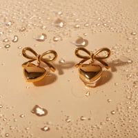 Image 1 of 18K Gold Plated Heart and Bow Earrings 