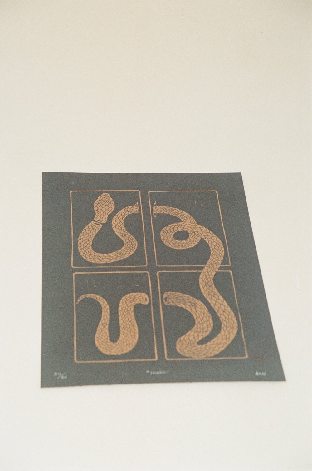 Snake Linocut Print (Gold)