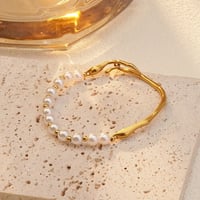 Image 1 of 18K Gold Plated Stainless Steel Faux Pearl Bracelet 