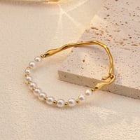 Image 2 of 18K Gold Plated Stainless Steel Faux Pearl Bracelet 