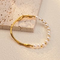 Image 3 of 18K Gold Plated Stainless Steel Faux Pearl Bracelet 