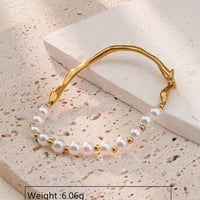 Image 5 of 18K Gold Plated Stainless Steel Faux Pearl Bracelet 