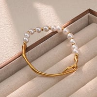 Image 4 of 18K Gold Plated Stainless Steel Faux Pearl Bracelet 