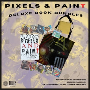 PIXELS & PAINT BUNDLE (9 ONLY) BOOK, STICKERS, HAND PAINTED TOTE/VINYL BAG - 1 LEFT