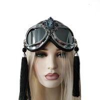Image 4 of Rave Streampunk Burning Man Festival Beauty Head Black Tassel Cyber Goth Costume Goggles