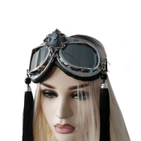 Image 3 of Rave Streampunk Burning Man Festival Beauty Head Black Tassel Cyber Goth Costume Goggles