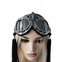 Image 2 of Rave Streampunk Burning Man Festival Beauty Head Black Tassel Cyber Goth Costume Goggles