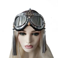 Image 2 of Rave Streampunk Burning Man Festival Baroque Cross Silver Tassel Cyber Goth Costume Goggles