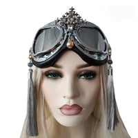 Image 1 of Rave Streampunk Burning Man Festival Baroque Cross Silver Tassel Cyber Goth Costume Goggles