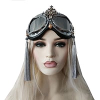 Image 4 of Rave Streampunk Burning Man Festival Baroque Cross Silver Tassel Cyber Goth Costume Goggles