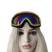 Image 1 of Rave Streampunk Burning Man Festival Rhinestone Holographic Cyber Goth Costume Goggles