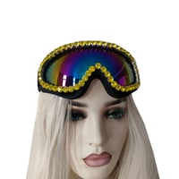 Image 3 of Rave Streampunk Burning Man Festival Rhinestone Holographic Cyber Goth Costume Goggles