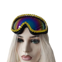 Image 2 of Rave Streampunk Burning Man Festival Rhinestone Holographic Cyber Goth Costume Goggles