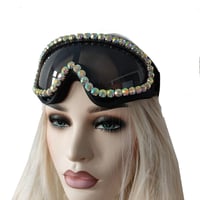 Image 2 of Rave Streampunk Burning Man Festival AB Rhinestone Holographic Cyber Goth Costume Goggles