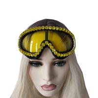 Image 1 of Rave Streampunk Burning Man Festival Gold Rhinestone Holographic Cyber Goth Costume Goggles