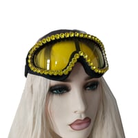 Image 4 of Rave Streampunk Burning Man Festival Gold Rhinestone Holographic Cyber Goth Costume Goggles
