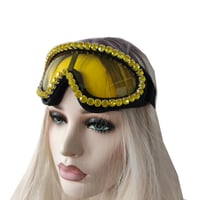 Image 3 of Rave Streampunk Burning Man Festival Gold Rhinestone Holographic Cyber Goth Costume Goggles