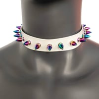 Image 1 of White Gothic Rivets Astral Rainbow Spiked Punk Choker for Women