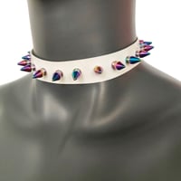 Image 2 of White Gothic Rivets Astral Rainbow Spiked Punk Choker for Women