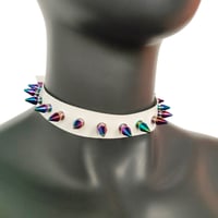 Image 3 of White Gothic Rivets Astral Rainbow Spiked Punk Choker for Women
