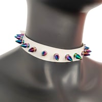 Image 4 of White Gothic Rivets Astral Rainbow Spiked Punk Choker for Women