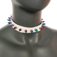 Image 5 of White Gothic Rivets Astral Rainbow Spiked Punk Choker for Women
