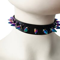 Image 2 of Black Gothic Rivets Astral Rainbow Spiked Punk Choker for Women