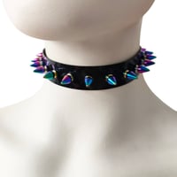 Image 4 of Black Gothic Rivets Astral Rainbow Spiked Punk Choker for Women