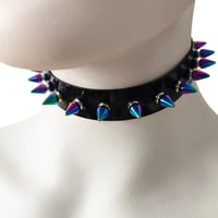 Image 1 of Black Gothic Rivets Astral Rainbow Spiked Punk Choker for Women