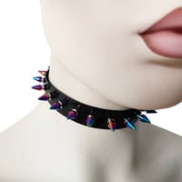 Image 3 of Black Gothic Rivets Astral Rainbow Spiked Punk Choker for Women