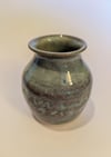 Hand thrown, stoneware pot/vase with textured green glaze