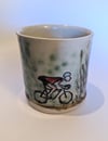 Hand thrown, stoneware cyclist mug 