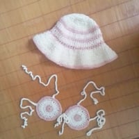 Image 3 of Women hand crochet striped bucket hat bra set (recycled  yarn blend) 