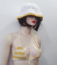 Image 2 of Women hand crochet striped bucket hat (recycled alpaca blend)
