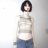 Image 1 of Women hand knit striped sheertop (recycled  wool, mohair, cotton blend)