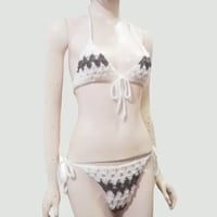 Image 1 of Women hand  crochet grey striped bikini set (recycled wool, alpaca, polyester  blend)