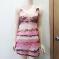 Image 1 of Women hand knit striped sheer maxi top (multi color, recycled wool, mohair, cotton blend)