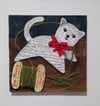 White knitted kitten UNFRAMED 