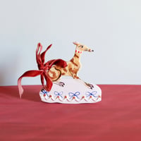 Image 1 of Hanging Whippet Ornament - Brindle with bows