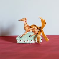 Image 1 of Hanging Whippet Ornament - Tan Brindle with green base