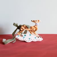 Image 1 of Hanging Whippet Ornament - Dark Brindle Green bow