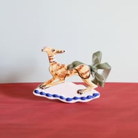 Image 1 of Hanging Whippet Ornament - Fawn Brindle with green