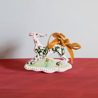 Image 1 of Hanging Whippet Ornament - Green with yellow bow