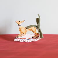 Image 1 of Hanging Whippet Ornament - Fawn with green bow