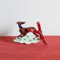 Image 1 of Hanging Whippet Ornament - Dark Brown with red bow